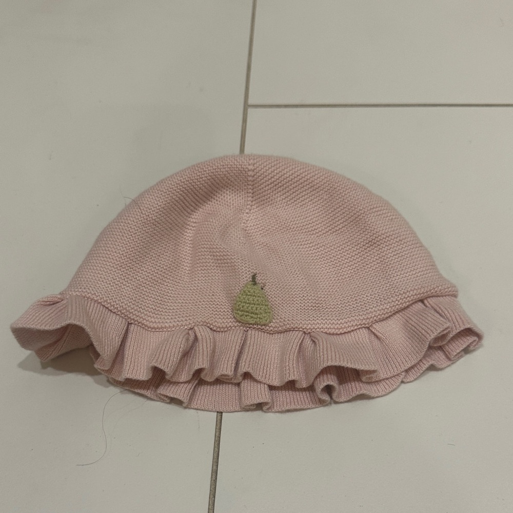 Janie and jack Pink Ruffled Kids Hat 0/3m pear embroidered